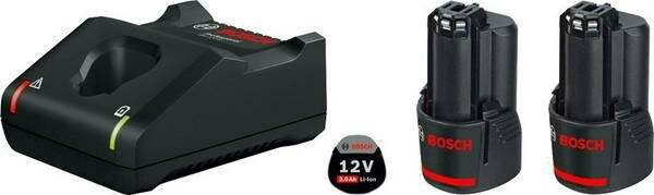 Bosch 12V 3.0Ah Lithium-Ionen-Akkupack auf weißem Hintergrund, der das kompakte Design und die Spannungsspezifikationen präsentiert.