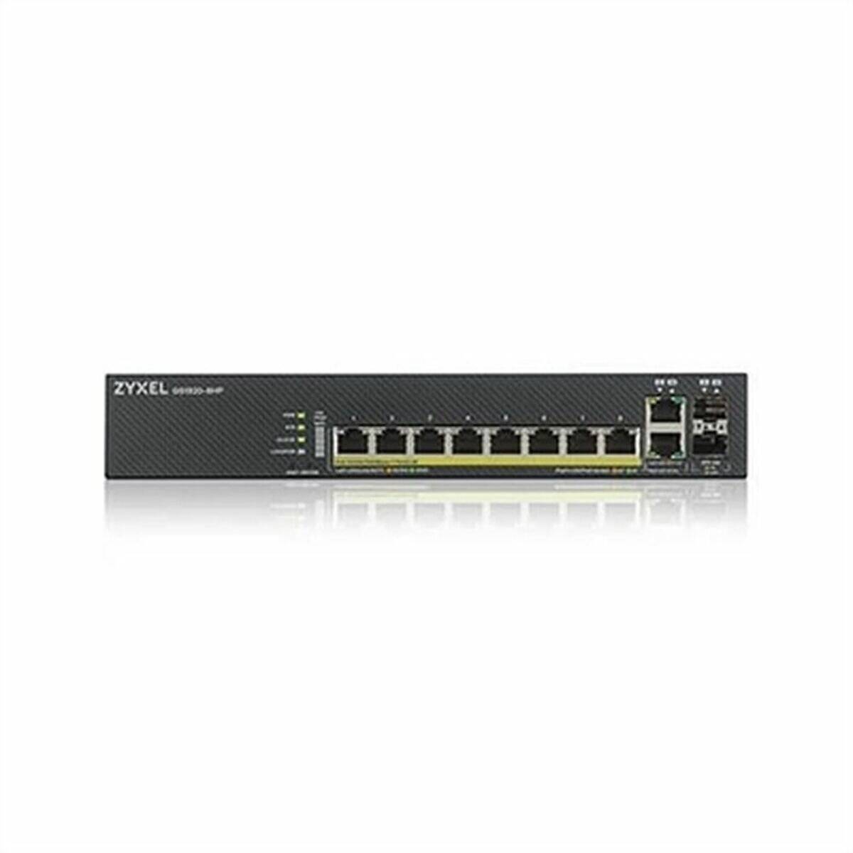 Zyxel GS1920-8HP Netzwerkswitch mit acht Ethernet-Ports und LED-Anzeigen, verwendet zum Verbinden und Verwalten von Netzwerkgeräten.