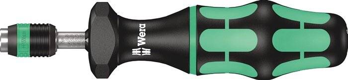 Schwarzer und grüner Schraubendrehergriff mit 'Wera' Logo, ausgestattet mit einer strukturierten Oberfläche für verbesserten Halt.
