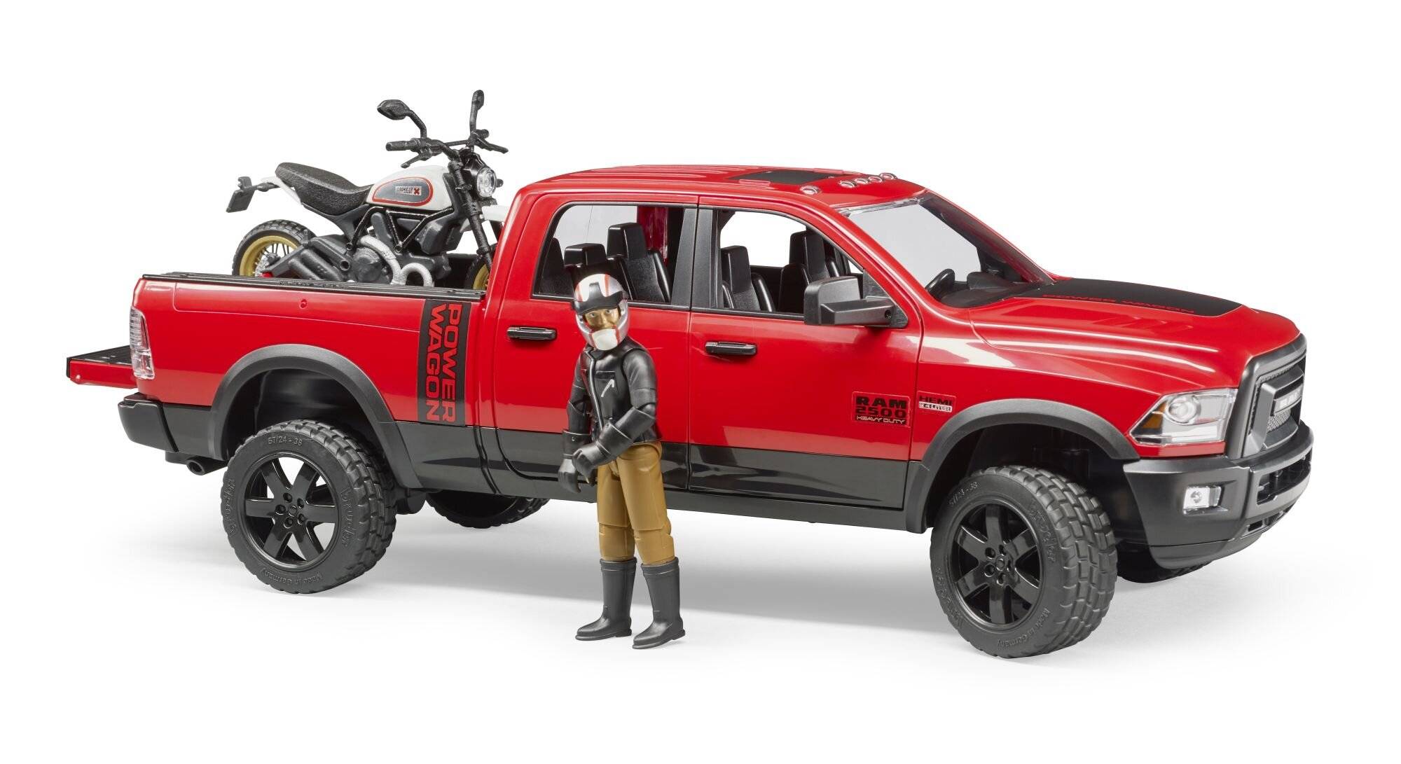bruder RAM 2500 Power Wagon mit Ducati Desert Sled und Fahrer