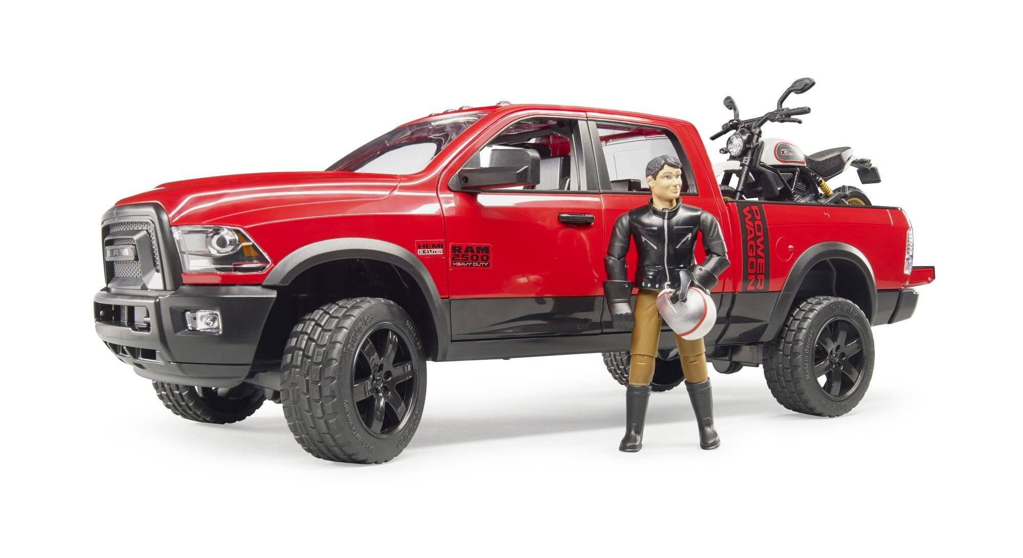 bruder RAM 2500 Power Wagon mit Ducati Desert Sled und Fahrer