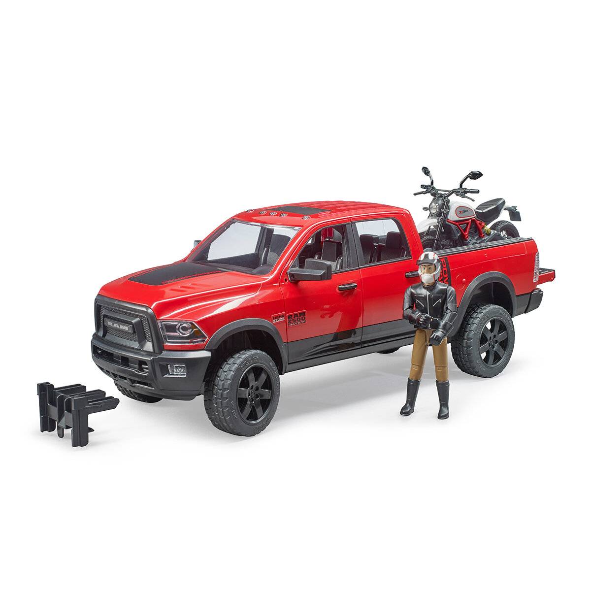 bruder RAM 2500 Power Wagon mit Ducati Desert Sled und Fahrer