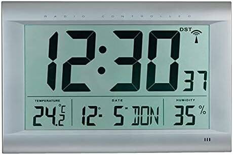 PEWETA digitale Funkwanduhr DCF77 silber