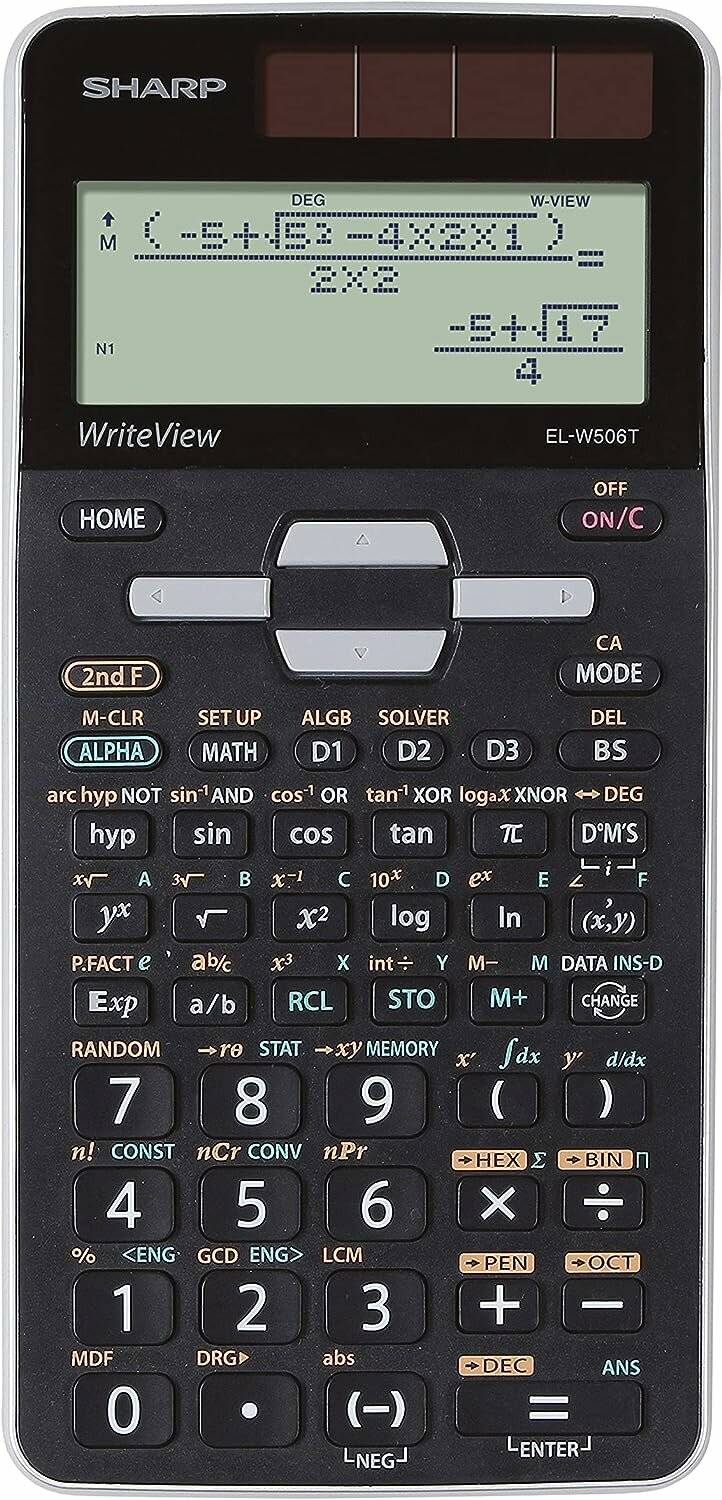 Ein wissenschaftlicher Taschenrechner mit zahlreichen Tasten für mathematische Funktionen, einschließlich Trigonometrie, Logarithmen und Grundrechenarten.