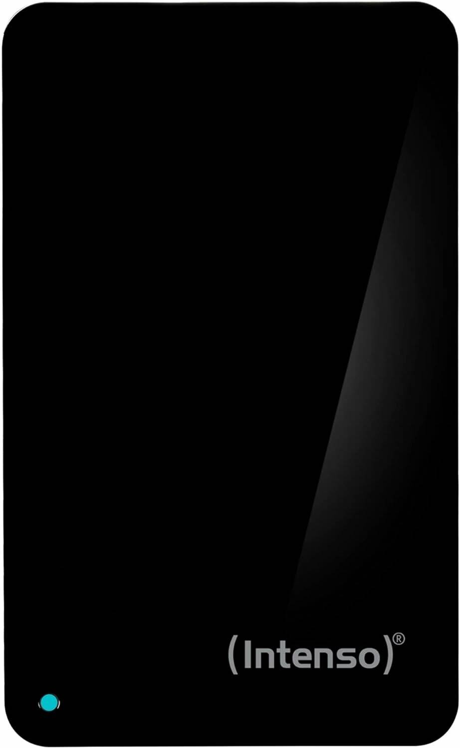 Eine schlichte, schwarze, reflektierende Oberfläche, möglicherweise ein modernes elektronisches Gerät, das einen dezenten Verlaufsschatten an seiner rechten Kante wirft.