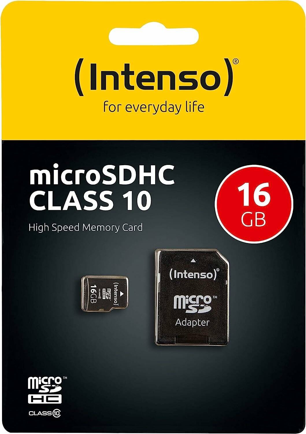 Intenso microSDHC Klasse 10, 16 GB, High-Speed Speicherkarte