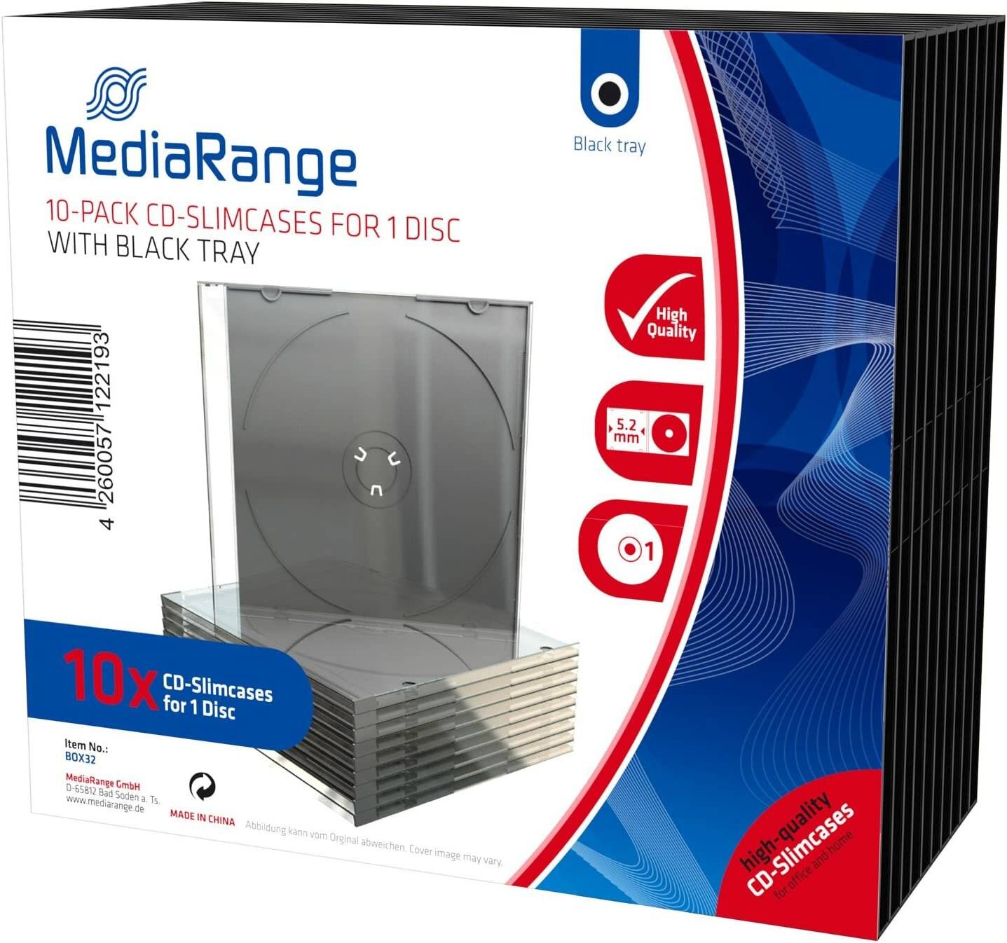 10 MediaRange 1er CD-/DVD-Hüllen Slim Cases transparent