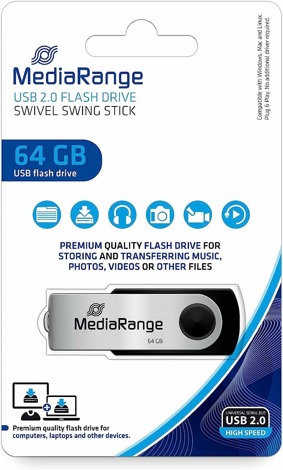 Flexi-Drive 64 GB (schwarz/silber, USB-A 2.0)