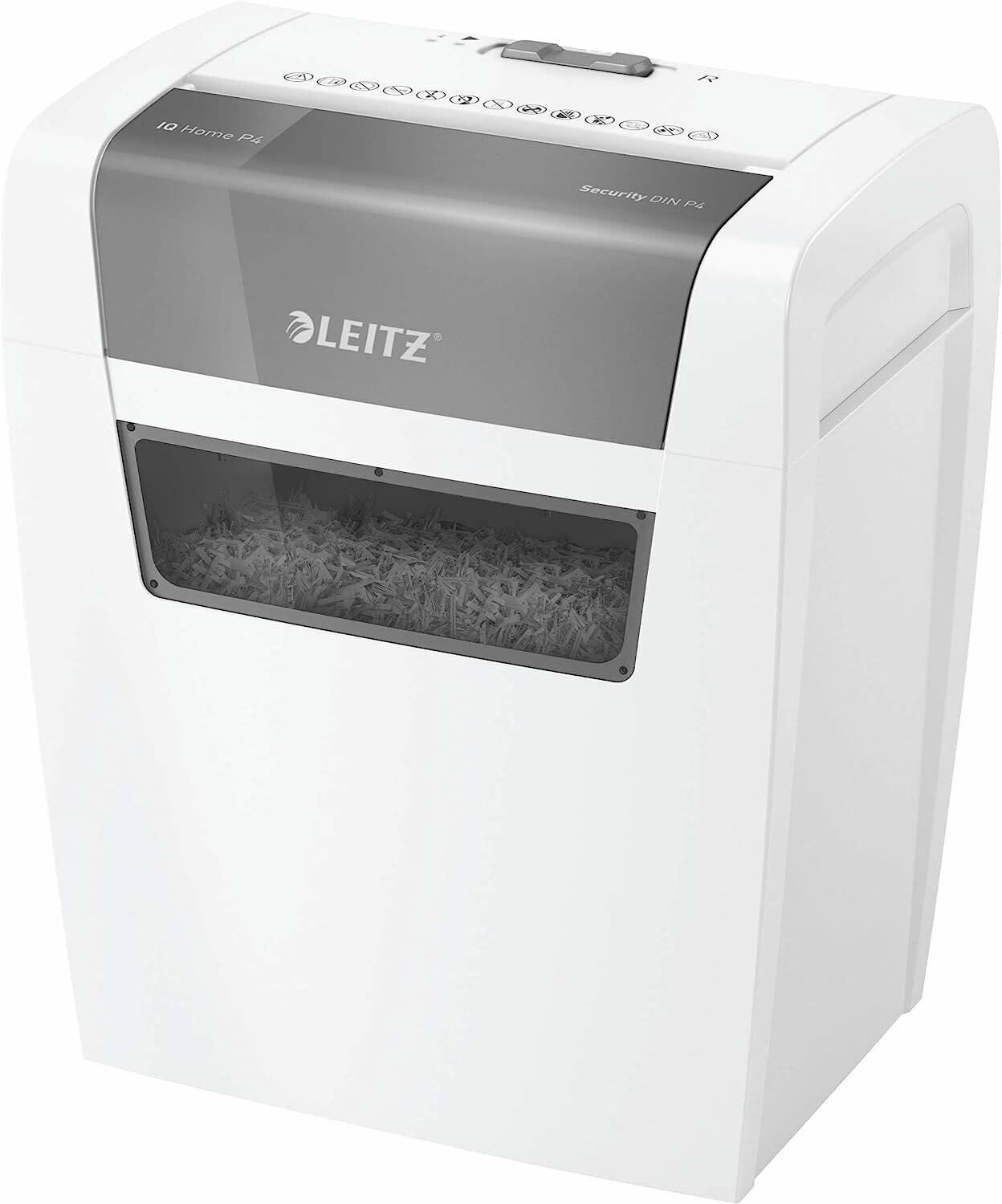 LEITZ IQ Home Aktenvernichter mit Partikelschnitt P-4 4 x 28 mm 6 Blatt weiß
