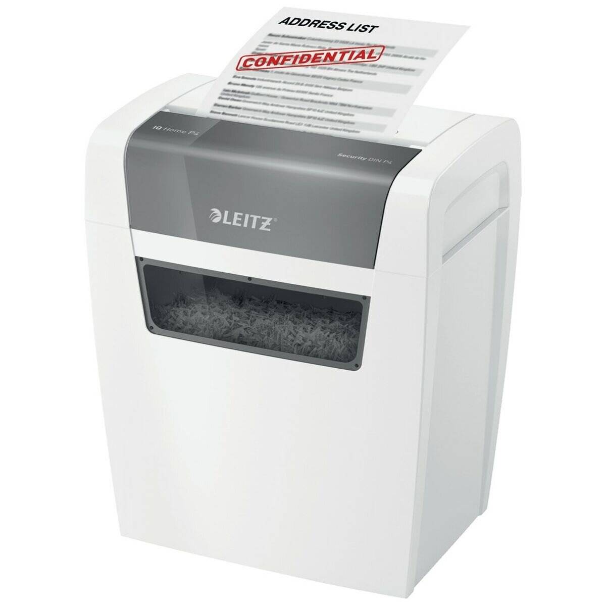 LEITZ IQ Home Aktenvernichter mit Partikelschnitt P-4 4 x 28 mm 6 Blatt weiß