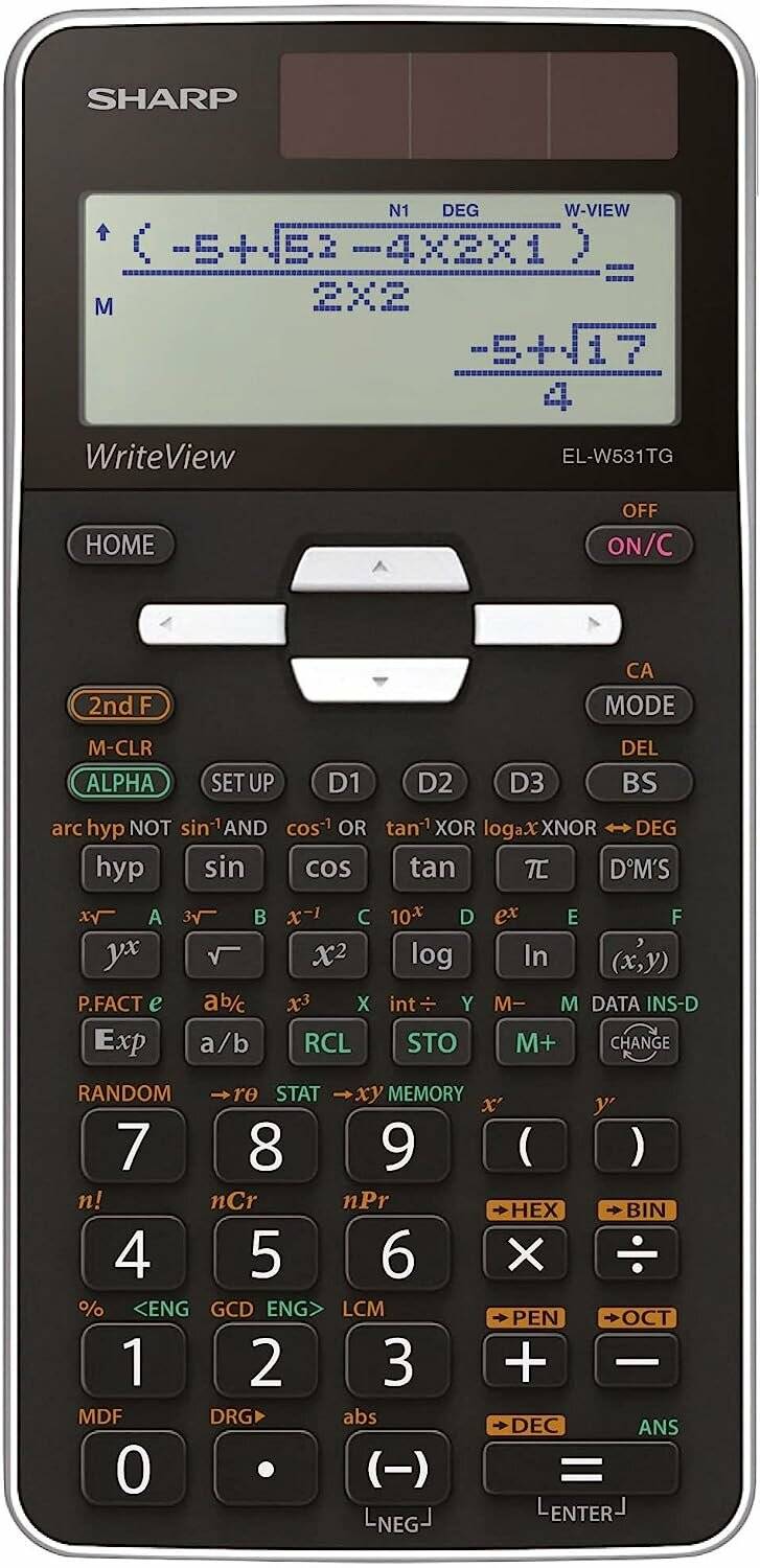 Ein wissenschaftlicher Taschenrechner, der mehrere Funktionen und Tasten für mathematische Operationen zeigt, mit der Markenbezeichnung 