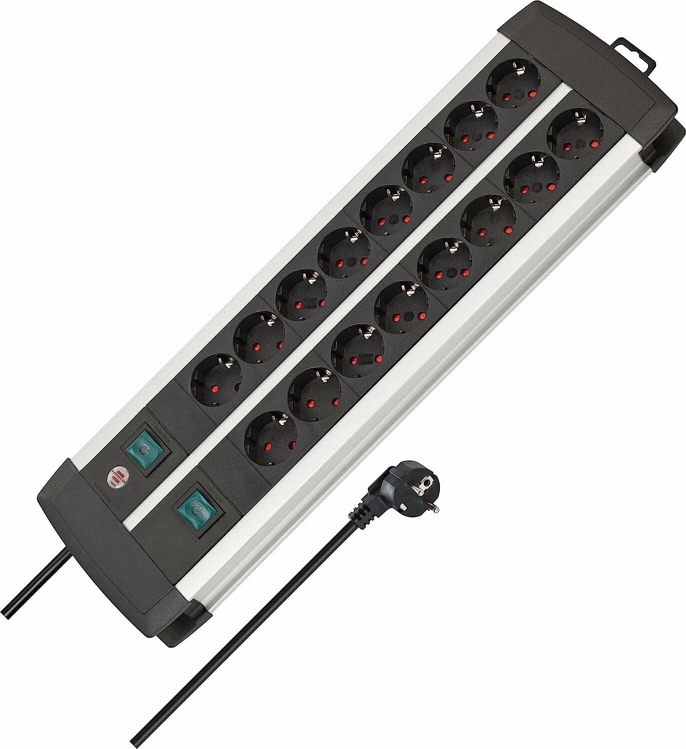 Brennenstuhl Premium-Alu-Line Steckdosenleiste 16-fach Duo (schwarz/silber, 3 Meter, mit 2 Sicherheitsschaltern)