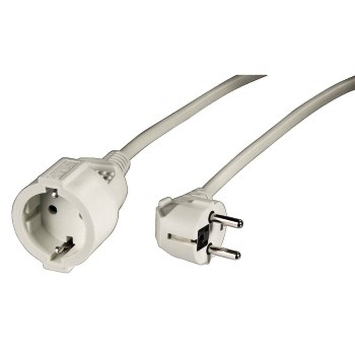 Europäischer Stromstecker und Steckdose an einem weißen Netzkabel, die eine Verbindung oder Stromversorgung symbolisieren.
