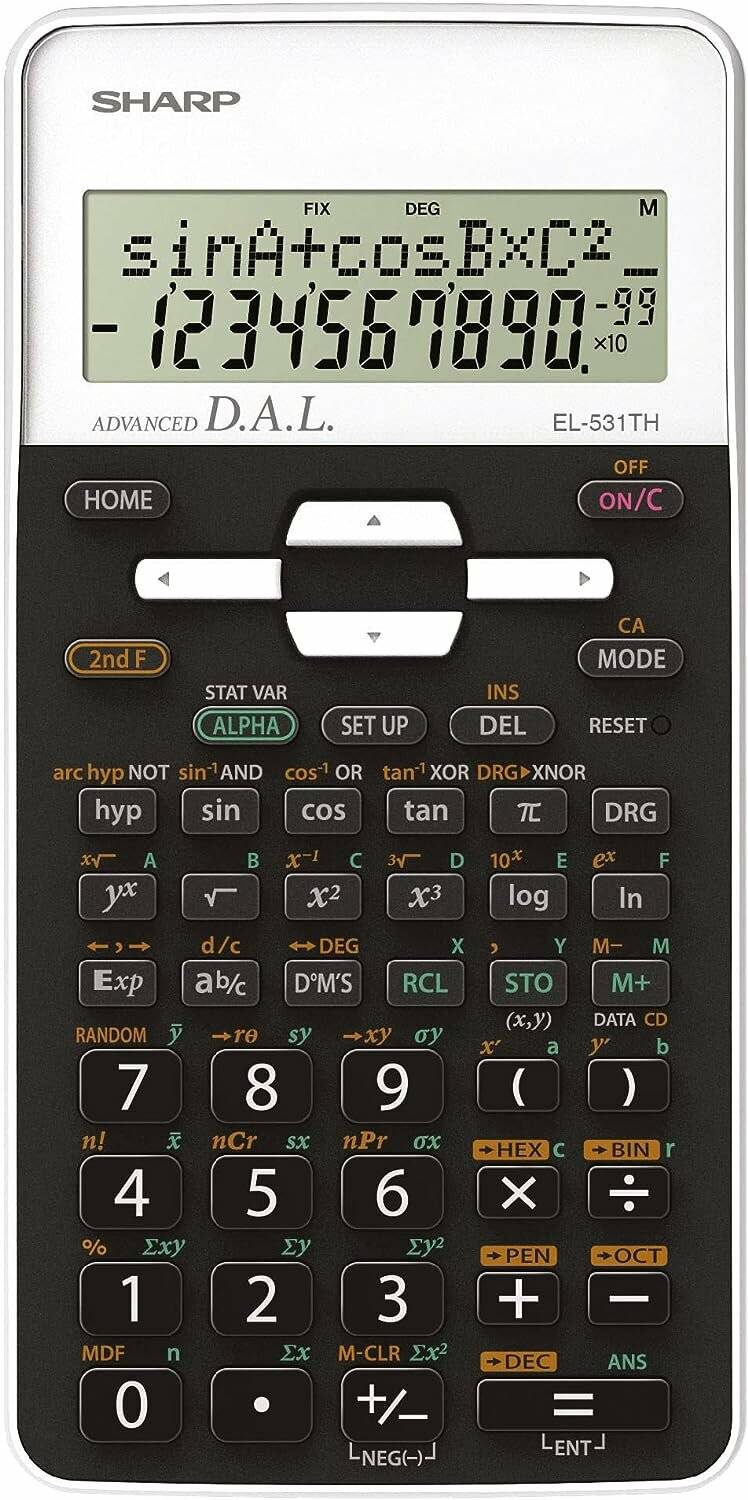 Taschenrechner mit verschiedenen wissenschaftlichen Funktionen und Zahlentasten.