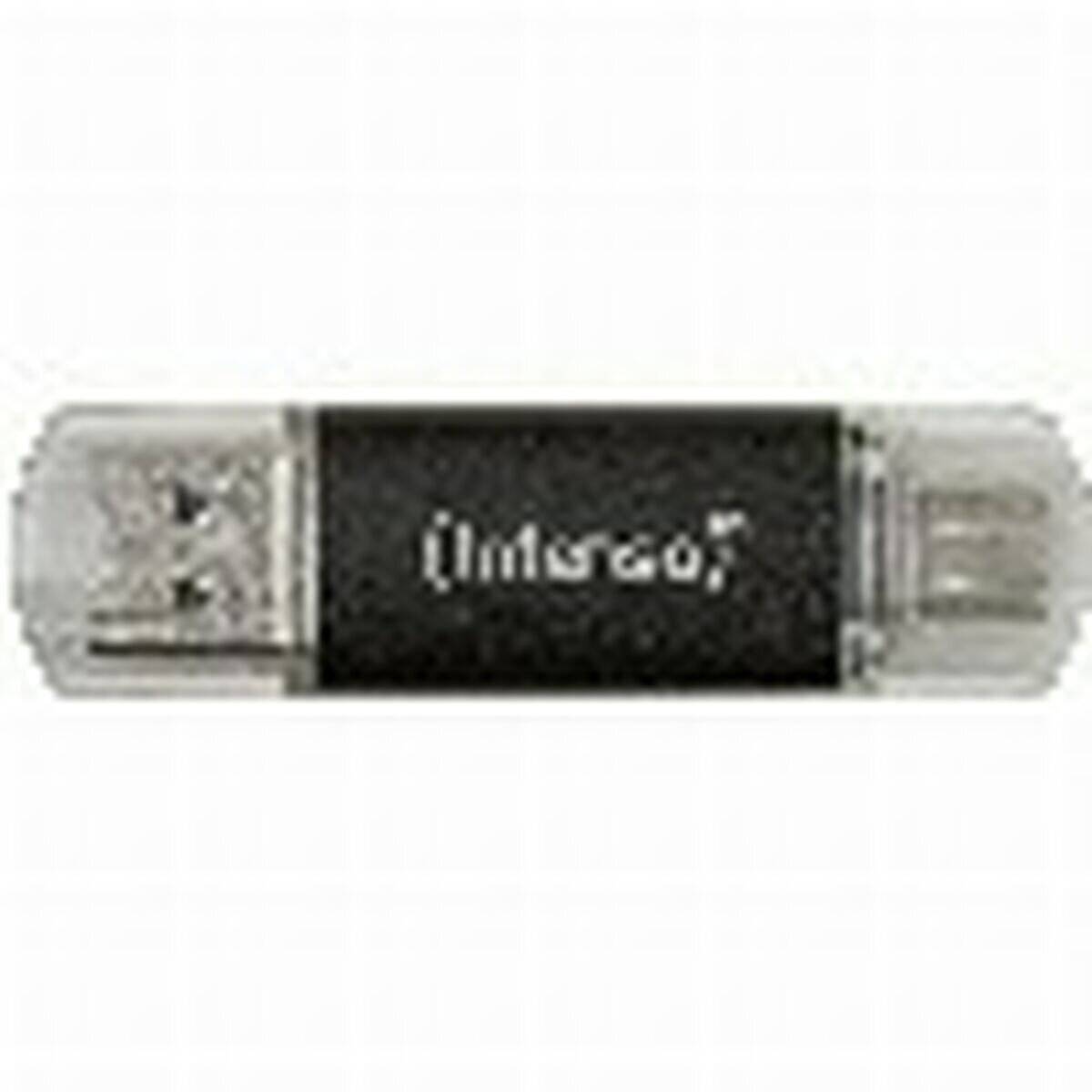 Ein schwarzer USB-Stick mit durchsichtigen Verschlusskappen an beiden Enden, der auf seinem Gehäuse das Logo 'Imation' in Weiß trägt.