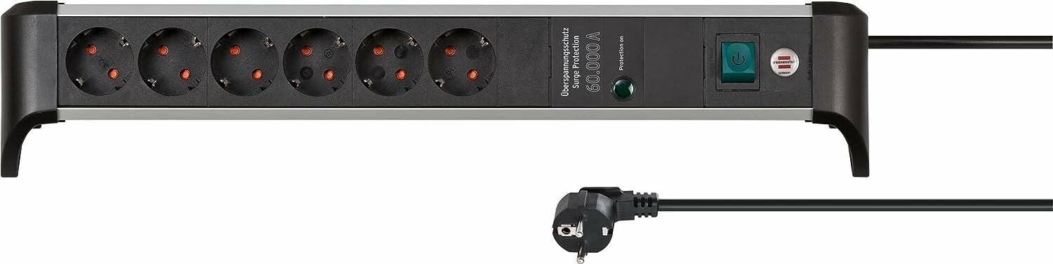 brennenstuhl Alu-Office-Line 6-fach Steckdosenleiste mit Überspannungsschutz 3,0 m schwarz