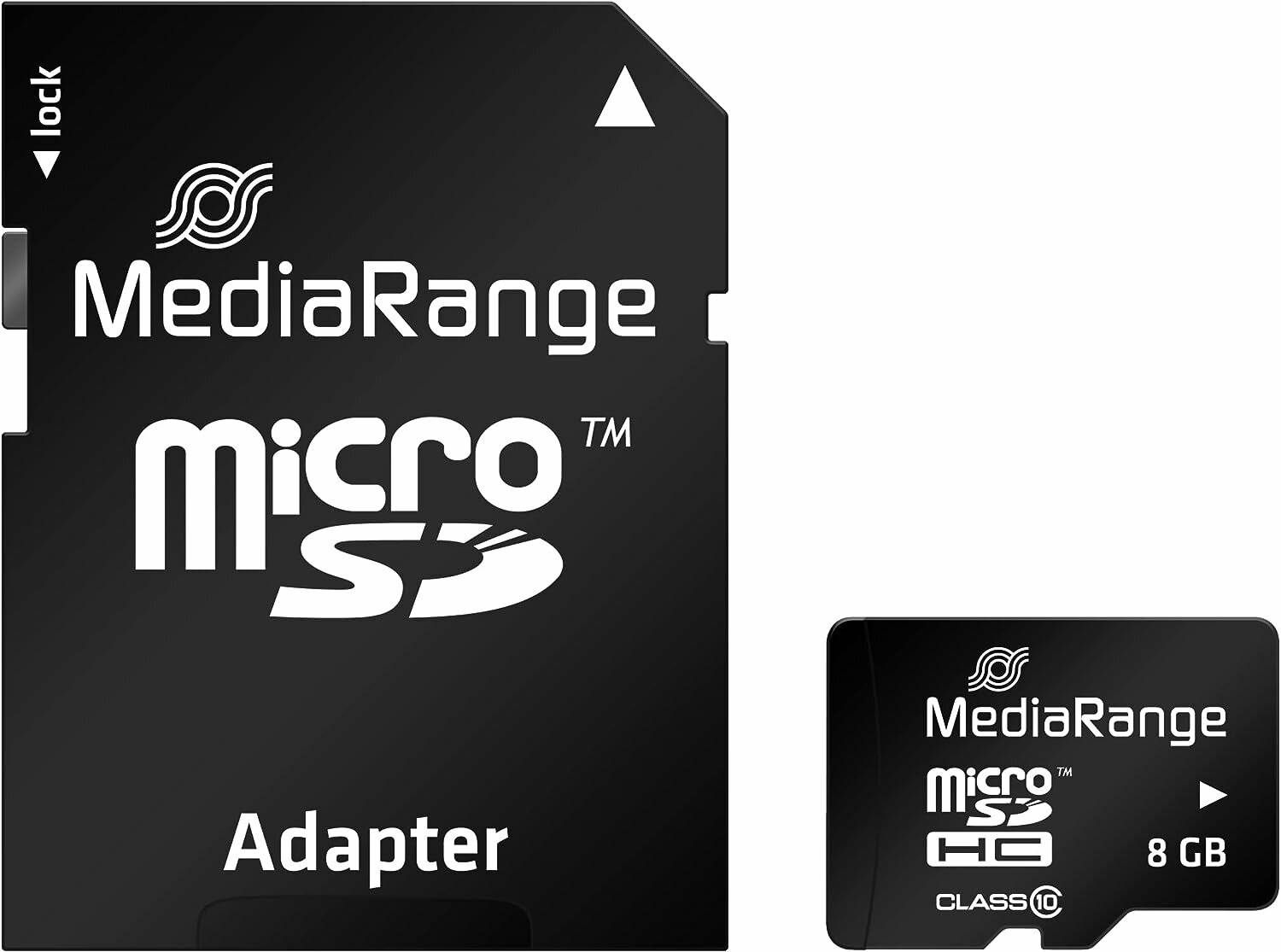 MediaRange microSD-Adapter Klasse 10 Karten; eine große, beschriftet mit „Adapter