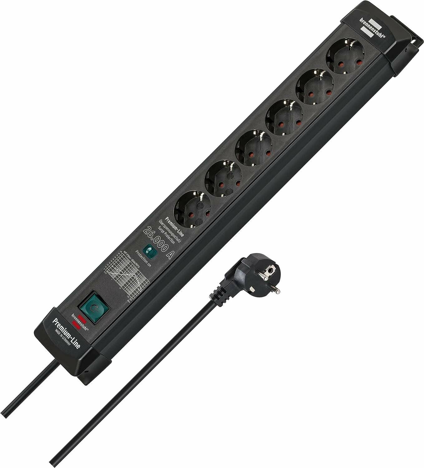 Brennenstuhl Premium-Line Steckdosenleiste 6-fach (schwarz, 1,8 Meter, 26.000A Ã  berspannungsschutz)