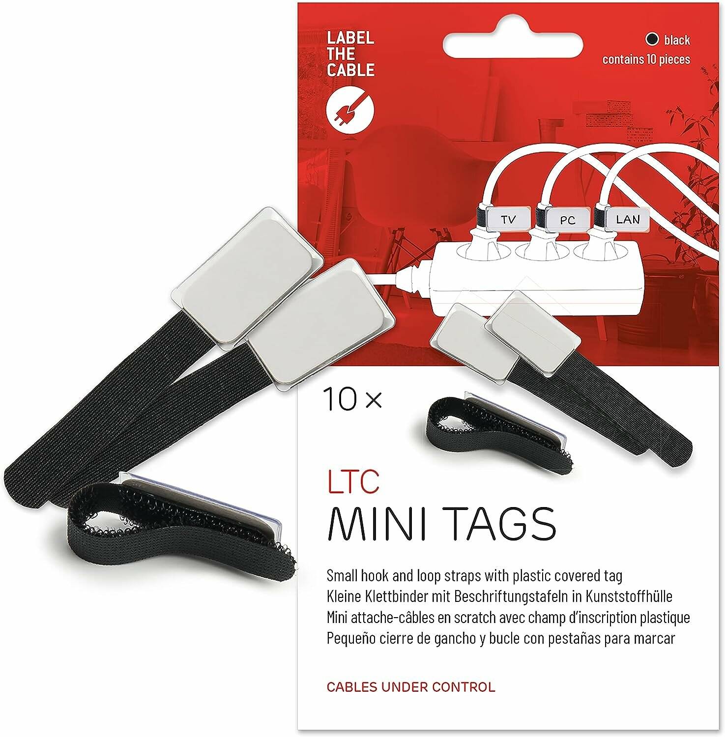 10 LABEL THE CABLE Klettkabelbinder MINI TAGS schwarz