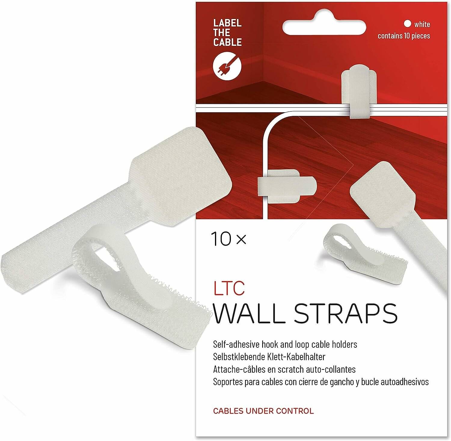 10 LABEL THE CABLE Klettkabelbinder WALL STRAPS weiß
