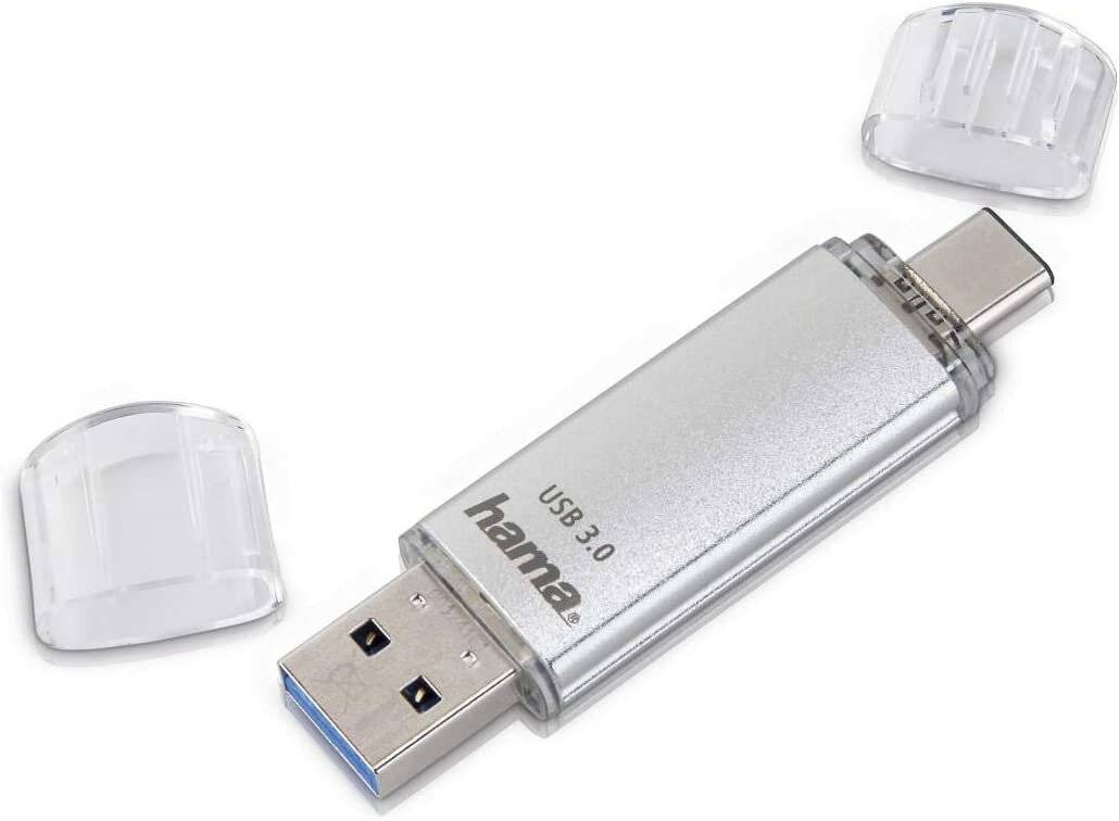 Ein silberner USB-3.0-Flashspeicher mit durchsichtigem Deckel wird gezeigt, beschriftet mit dem Markennamen 