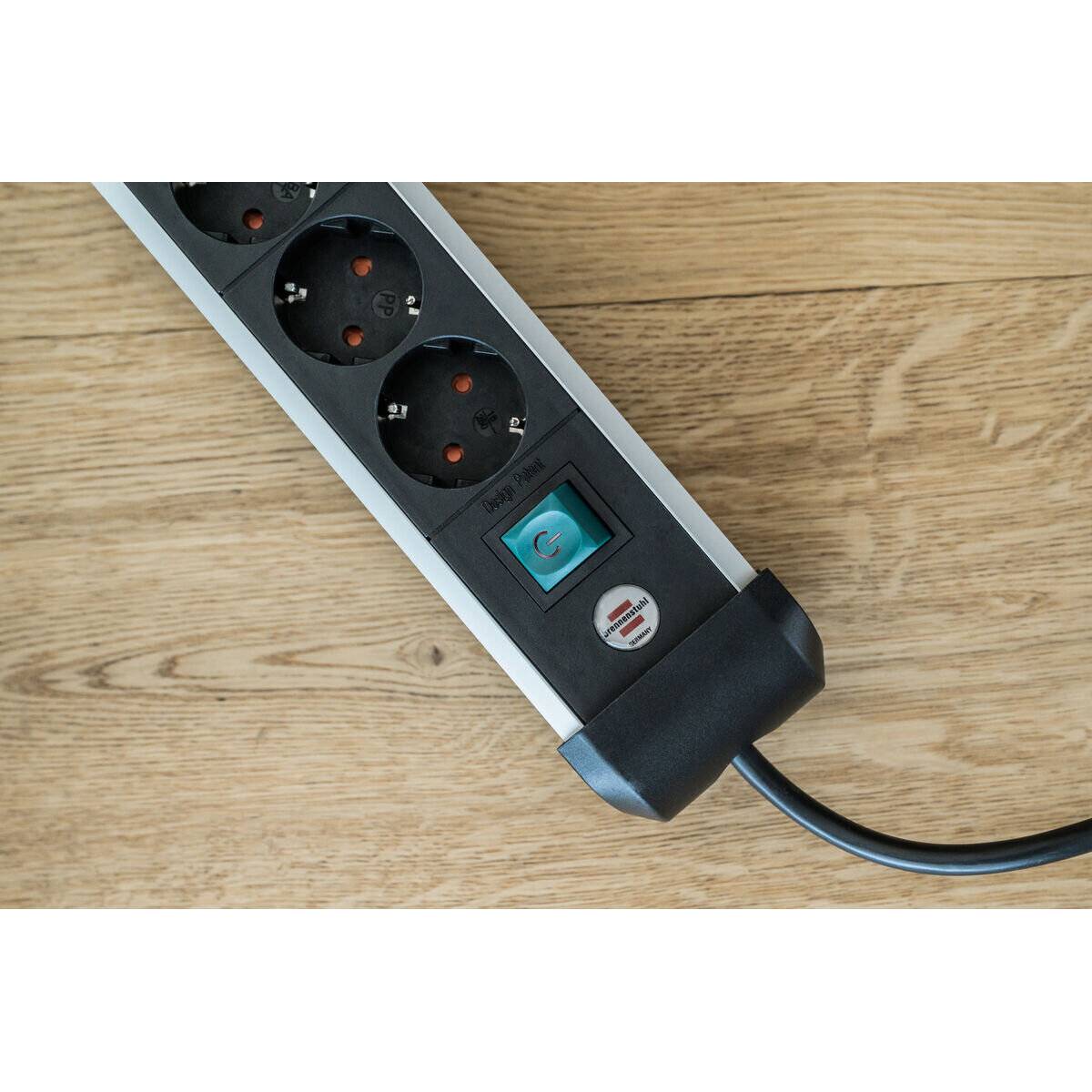 Brennenstuhl Premium-Alu-Line Steckdosenleiste 6-fach (schwarz/silber, 3 Meter, mit Sicherheitsschalter)