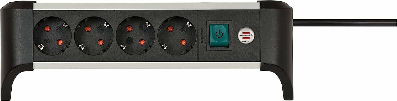 brennenstuhl Alu-Office-Line 4-fach Steckdosenleiste mit Schalter 1,8 m schwarz