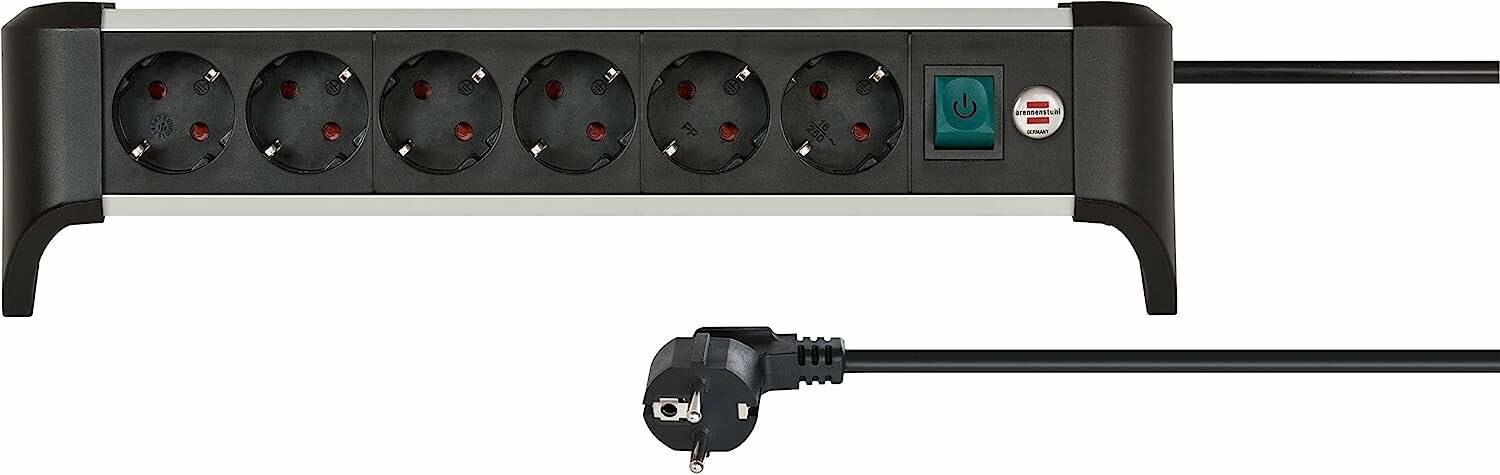 brennenstuhl Alu-Office-Line 6-fach Steckdosenleiste mit Schalter 3,0 m schwarz