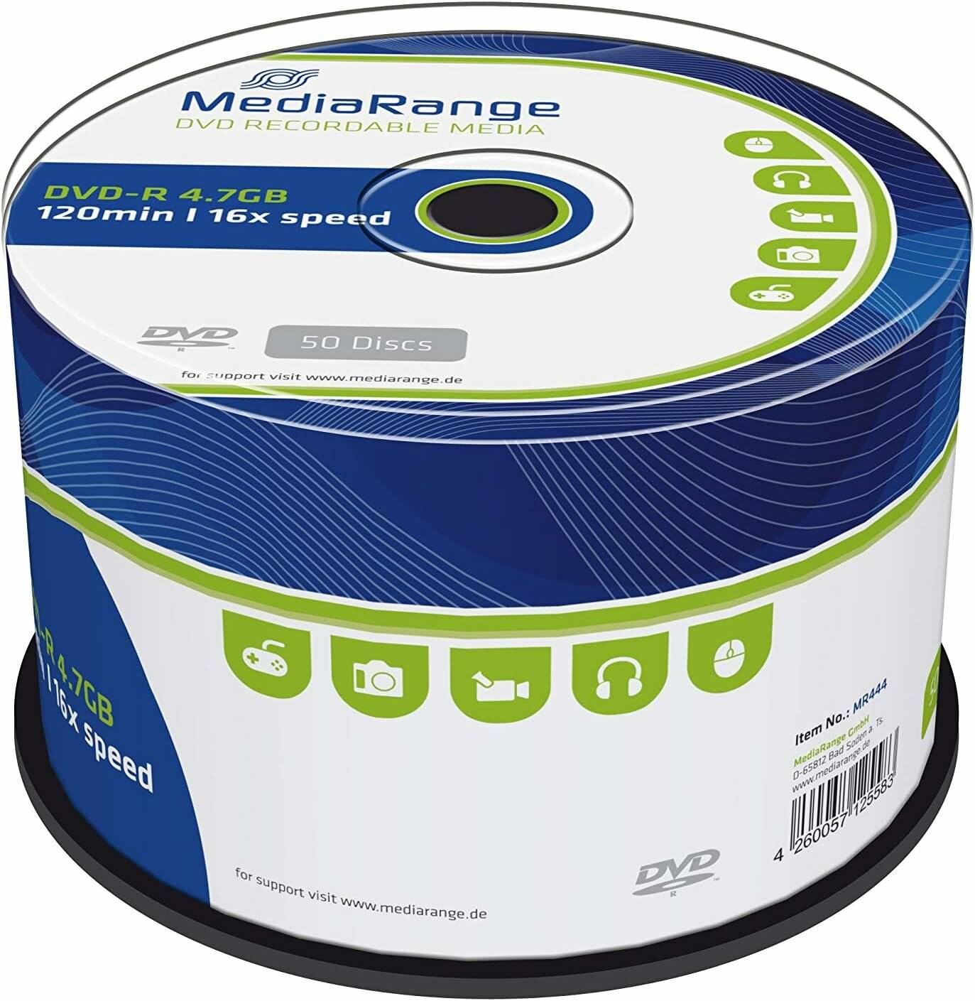 MediaRange DVD-R 4,7 GB, 120 Min, 16-fach Geschwindigkeit, 50 Scheiben