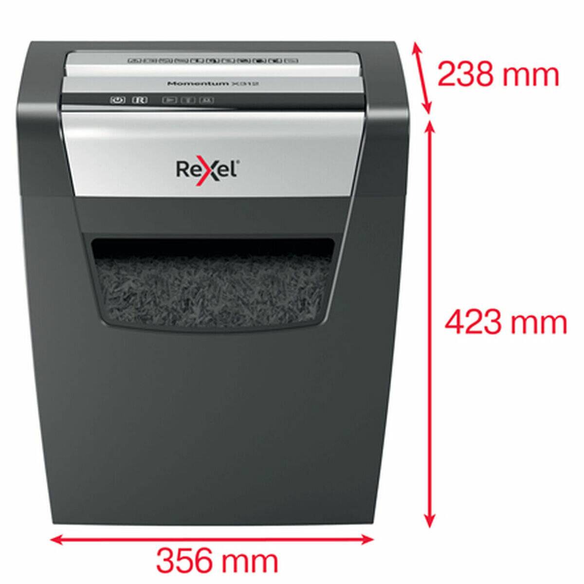 Rexel Momentum X312 Aktenvernichter mit Partikelschnitt P-3 5 x 42 mm 12 Blatt schwarz