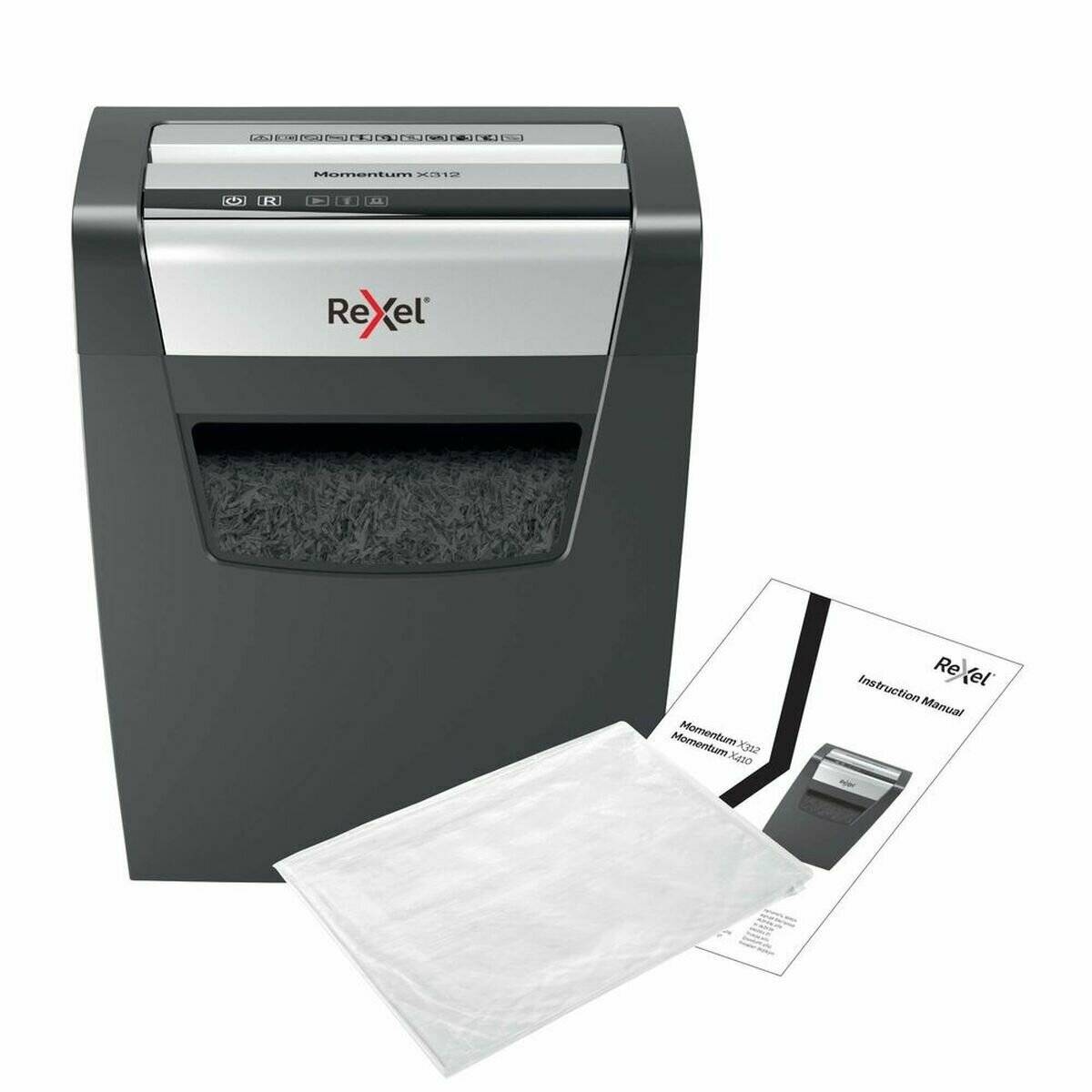 Rexel Momentum X312 Aktenvernichter mit Partikelschnitt P-3 5 x 42 mm 12 Blatt schwarz