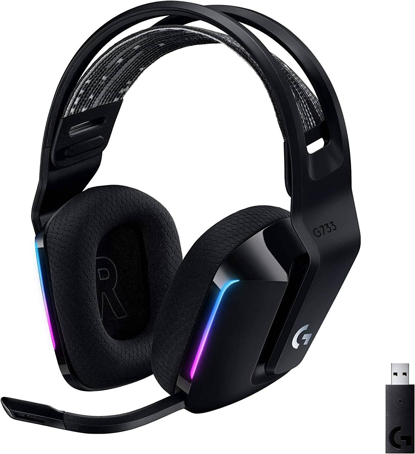 Schwarzer Over-Ear-Gaming-Headset mit bunten LED-Lichtern auf den Ohrmuscheln, mit der Bezeichnung 