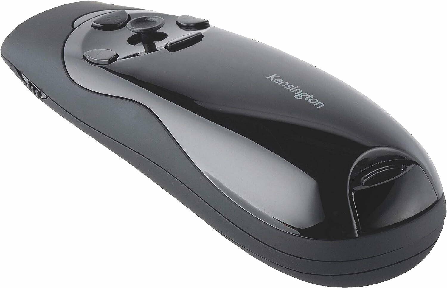 Ein schwarzer Kensington drahtloser Presenter mit Navigationstasten, entwickelt zur Steuerung von Präsentationen.