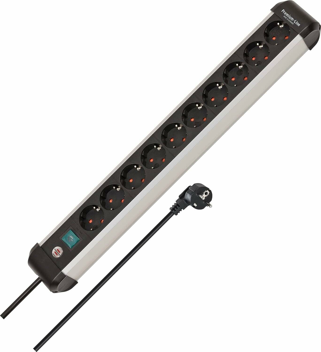 brennenstuhl Premium-Alu-Line 10-fach Steckdosenleiste mit Schalter 3,0 m schwarz