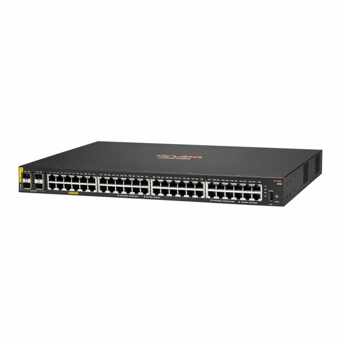 Netzwerkswitch mit 48 Ethernet-Ports und zwei SFP-Uplink-Ports auf der Frontplatte. Ideales Werkzeug zur Verwaltung und Verbindung mehrerer Geräte.