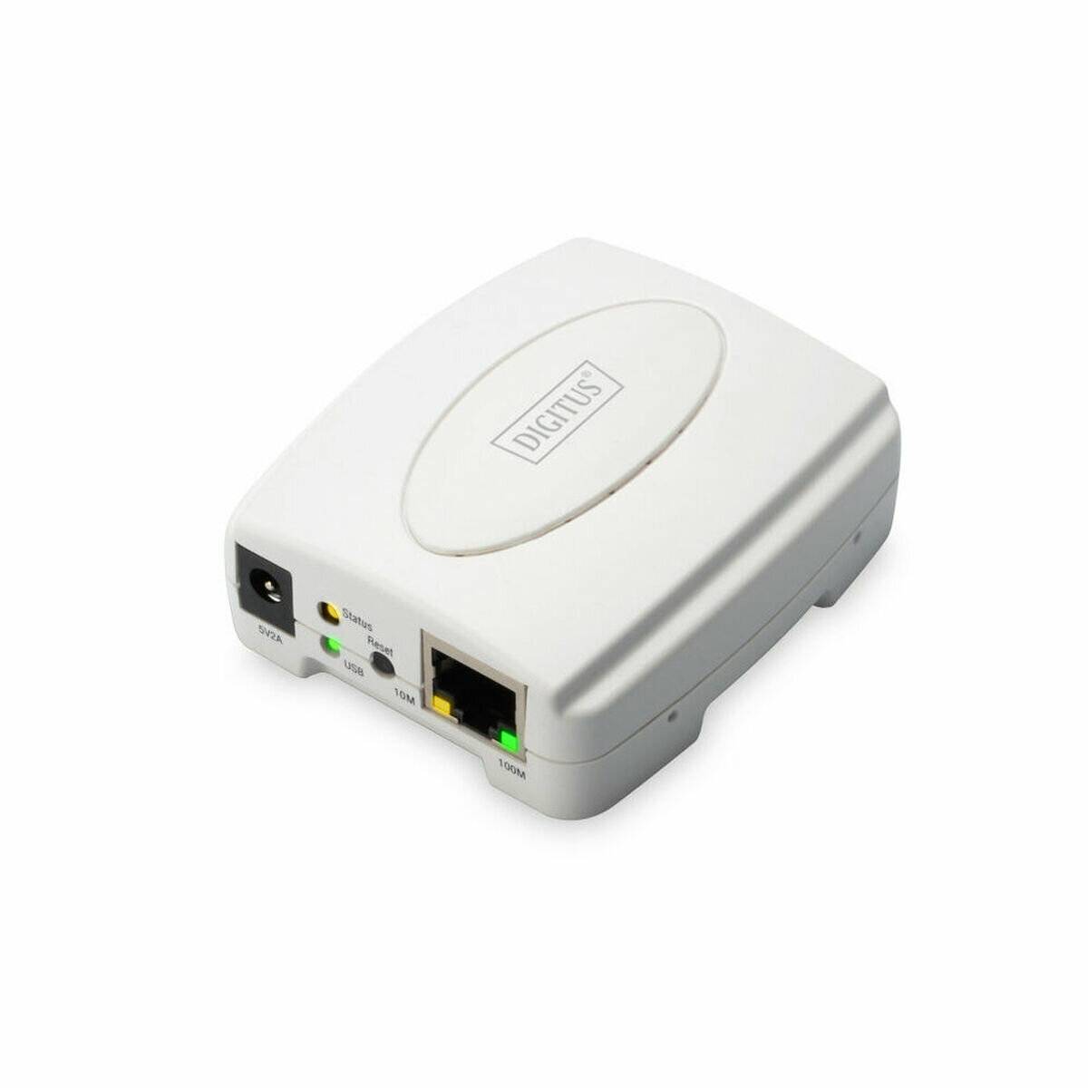 Ein weißer Netzwerkadapter mit der Aufschrift 