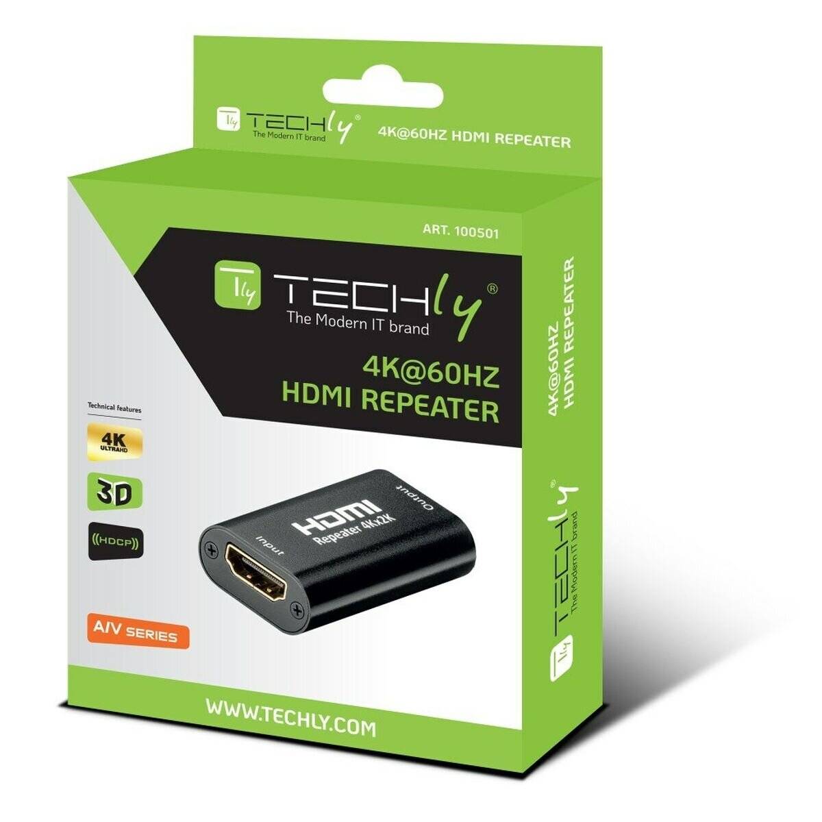 Techly HDMI2.0 Repeater, 4K, Signal Verstärker, 40 Meter