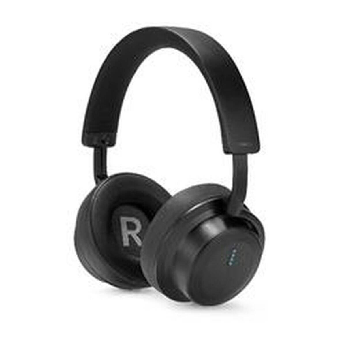 Schwarze Over-Ear-Kopfhörer mit gepolstertem Kopfbügel und runden Ohrmuscheln. Die rechte Ohrmuschel ist mit einem 'R' markiert.