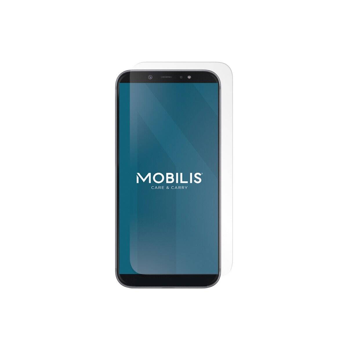 Ein Smartphone-Bildschirm mit einem aufgebrachten Schutzfilm, auf dem der Text 