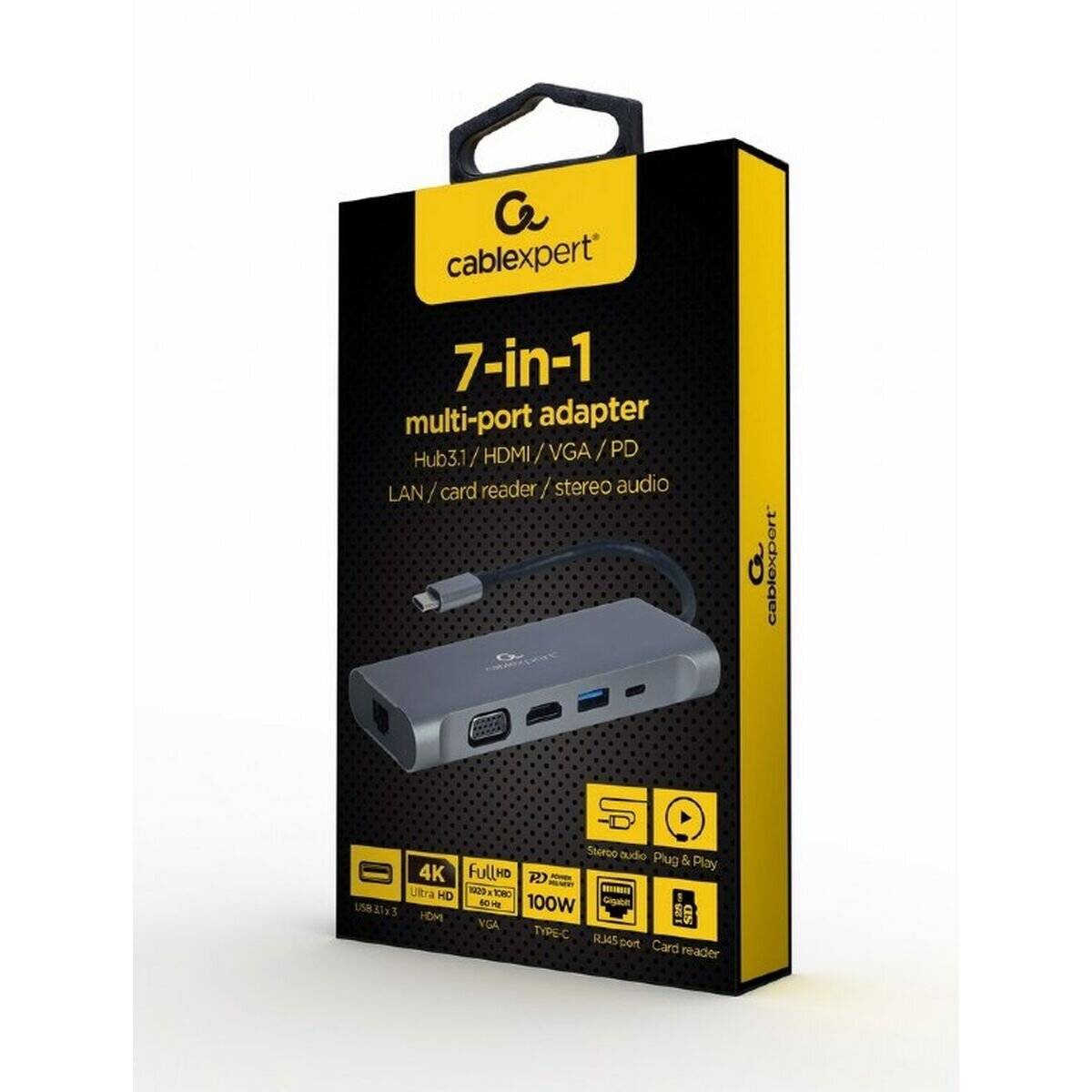 gembird USB Typ-C 7-in-1 Kombi Adapter spacegrau