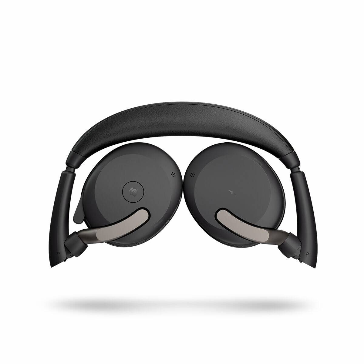 Drahtlose schwarze Over-Ear-Kopfhörer mit elegantem Design, ausgestattet mit gepolsterten Ohrmuscheln und einem flexiblen Kopfbügel, vor einem schlichten Hintergrund.