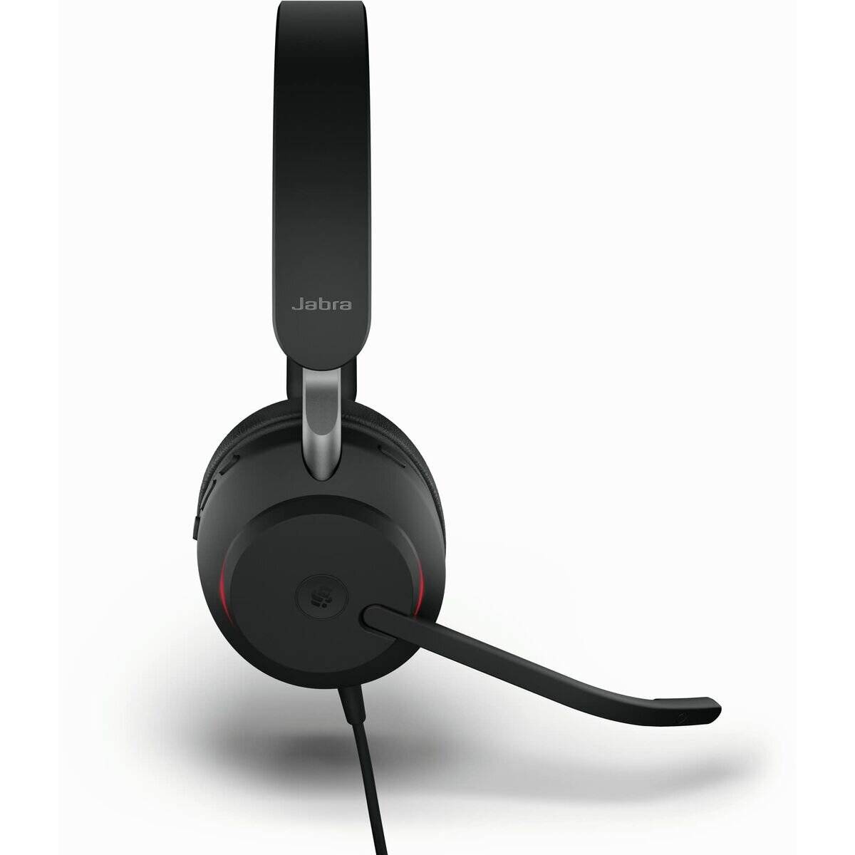 Schwarzes Jabra-Headset mit verstellbarem Mikrofon.