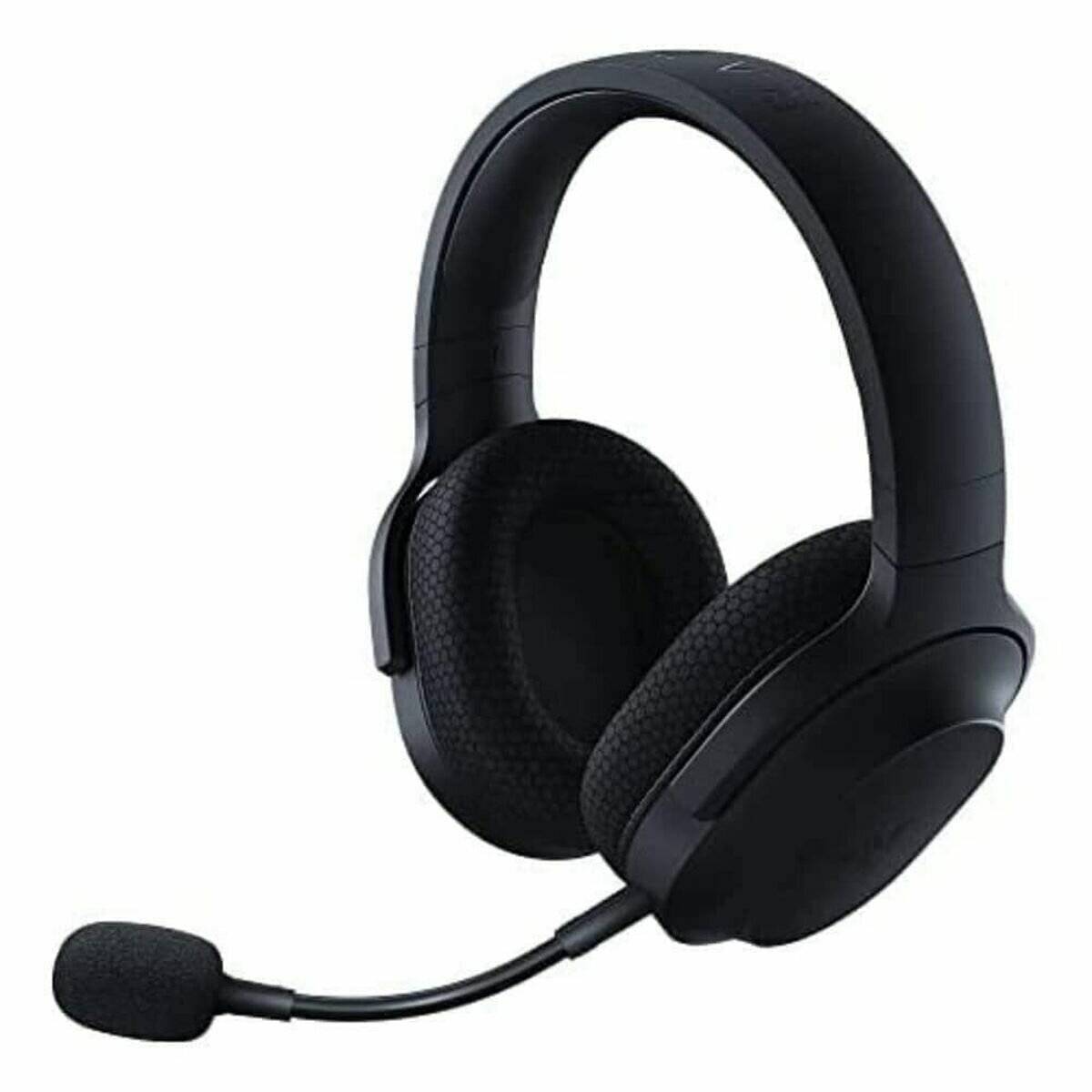 Ein schwarzer Over-Ear-Gaming-Headset mit gepolstertem Kopfbügel und einem flexiblen Mikrofon, das an einer Seite angebracht ist.