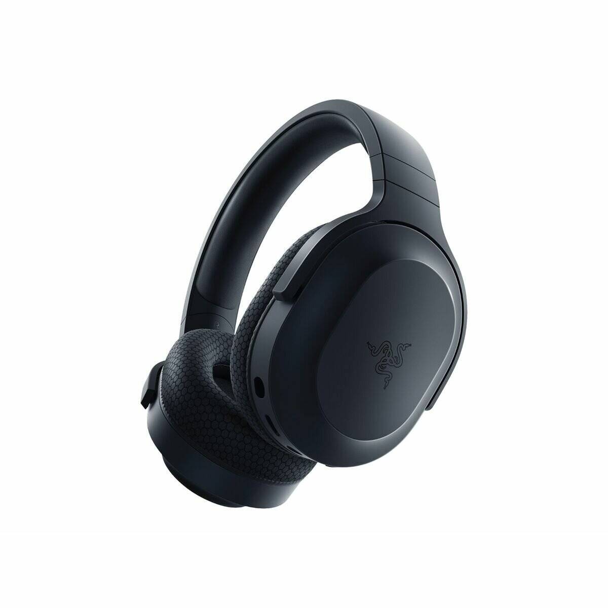 Schwarze Over-Ear-Kopfhörer mit gepolsterten Ohrmuscheln und elegantem Design, mit dem Razer-Logo an der Seite.