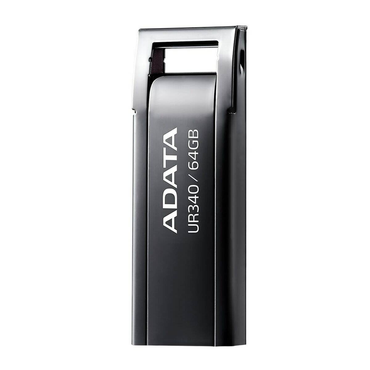 Ein schwarzer ADATA USB-Stick mit der Aufschrift „UR340/64GB