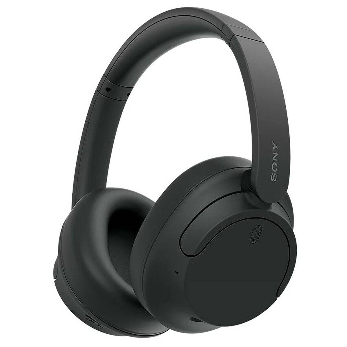 Ein Paar schwarzer Over-Ear-Wireless-Kopfhörer mit elegantem Design, markiert mit der Marke 'Sony', die Komfort durch gepolsterte Ohrmuscheln und einen verstellbaren Kopfbügel demonstrieren.