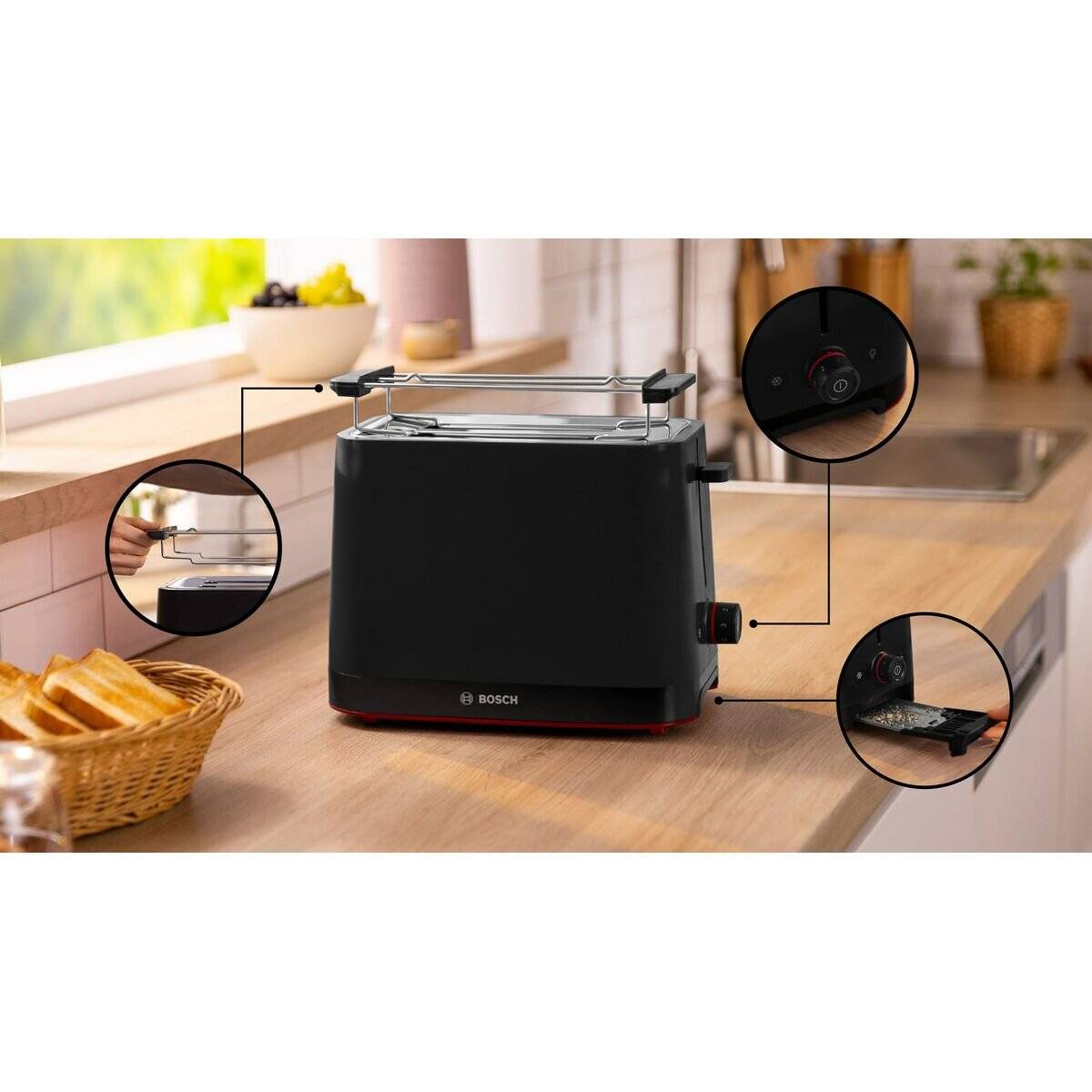 Bosch Bosch Toaster MyMoment 2-Slice 2Slice black Schwarz (TAT3M123)