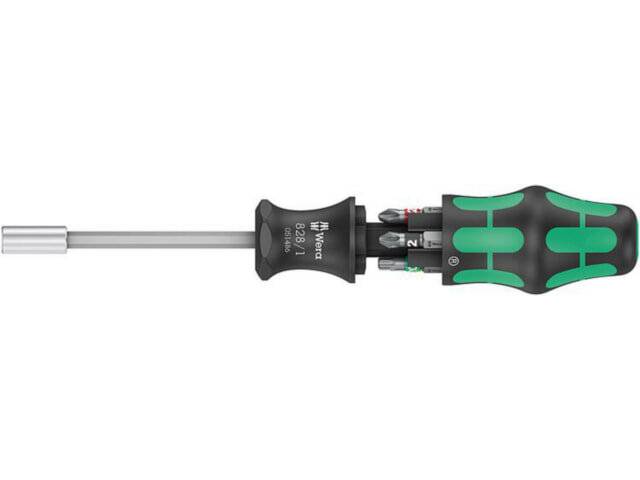 Ein Schraubendreher mit einem ergonomischen Griff, an dem auswechselbare Bits mit den Bezeichnungen '2' und 'PH1' angebracht sind.