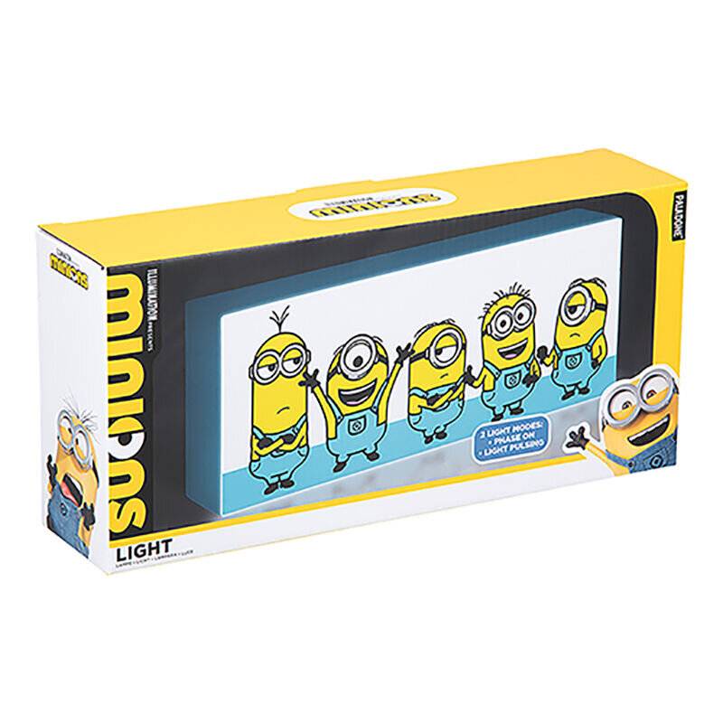 Verpackung mit 'Minions' Motivlichtbox mit Comicfiguren. Verfügt über 3 Lichtmodi, benötigt 3 AA-Batterien (nicht im Lieferumfang enthalten).