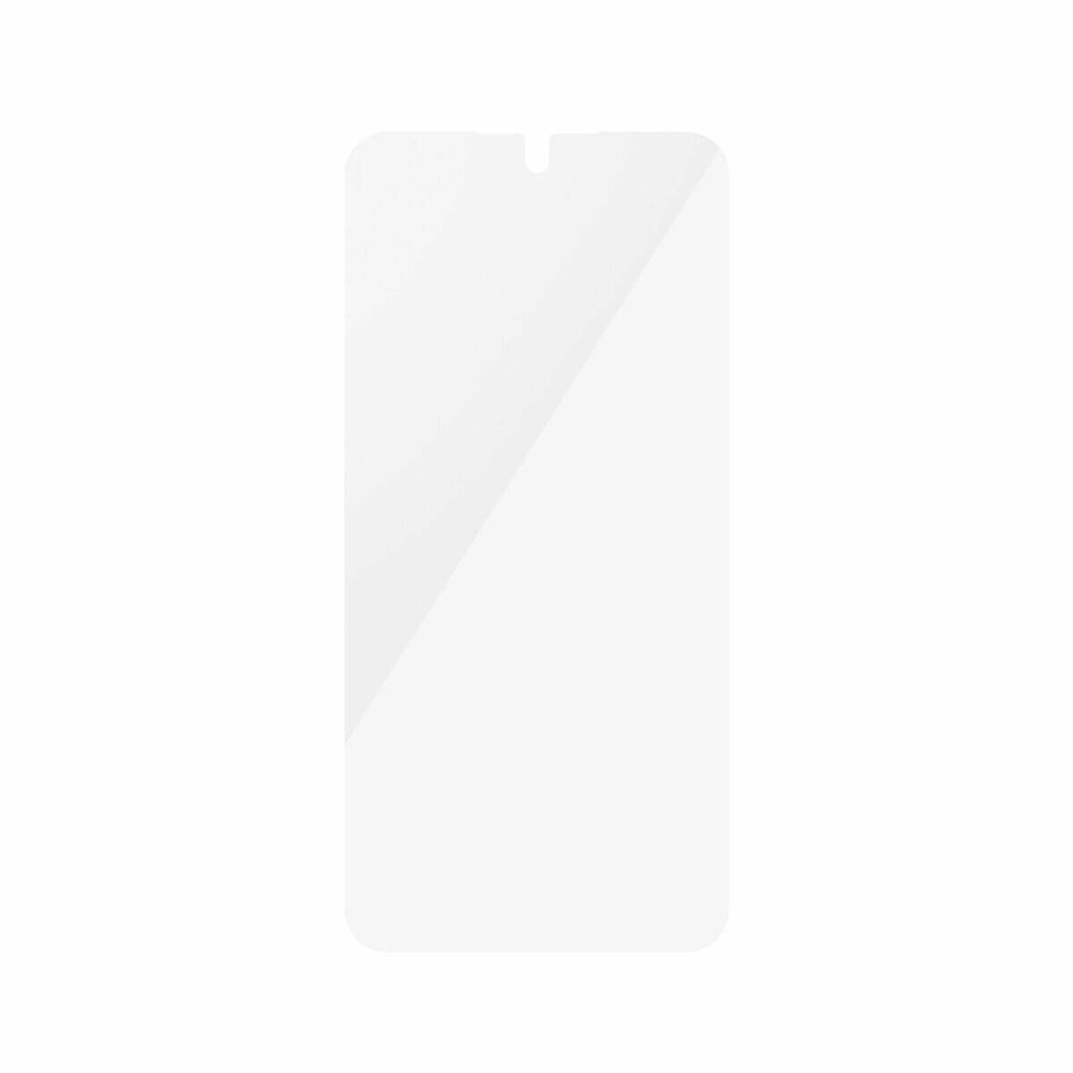 Ein schlichtes weißes rechteckiges Objekt, das einem leeren Smartphone-Bildschirm oder einer abstrakten Form vor einem hellen Hintergrund ähnelt.
